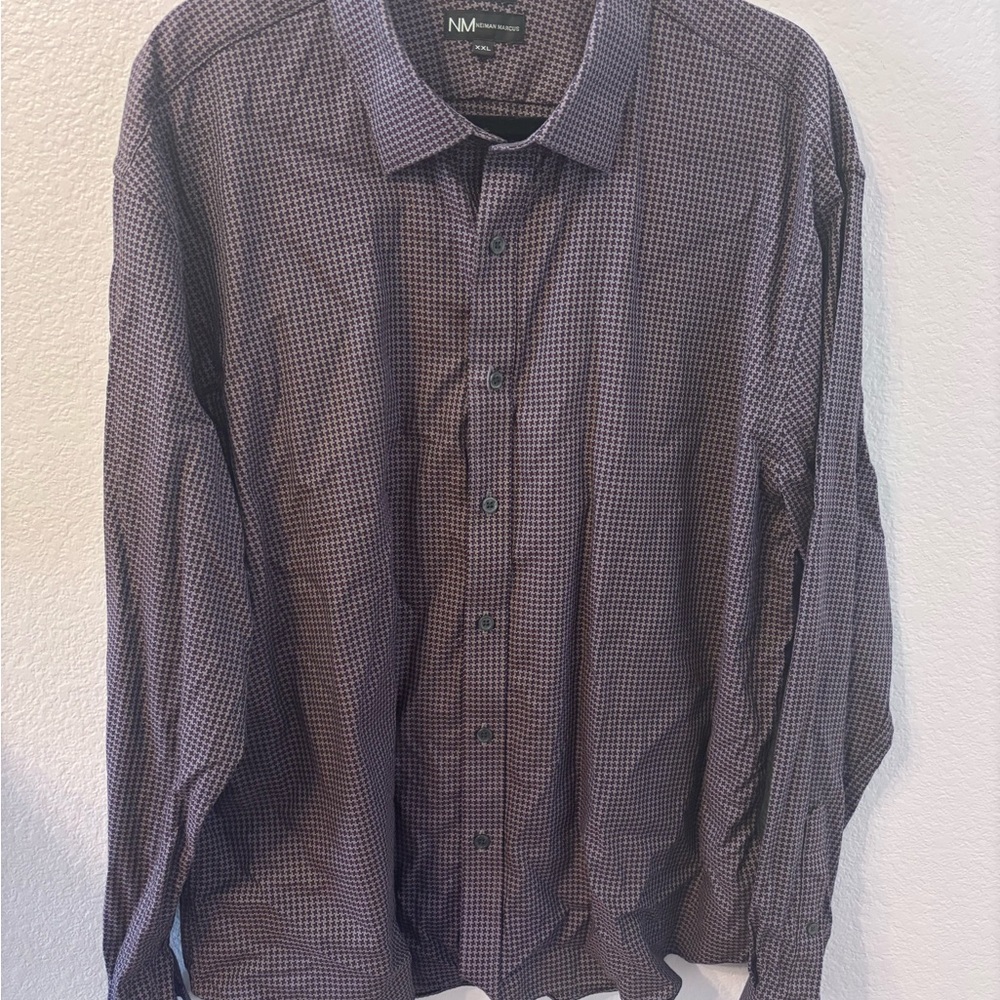 Neiman Marcus Men's Purple and Gray Micro-Check Dress Shirt